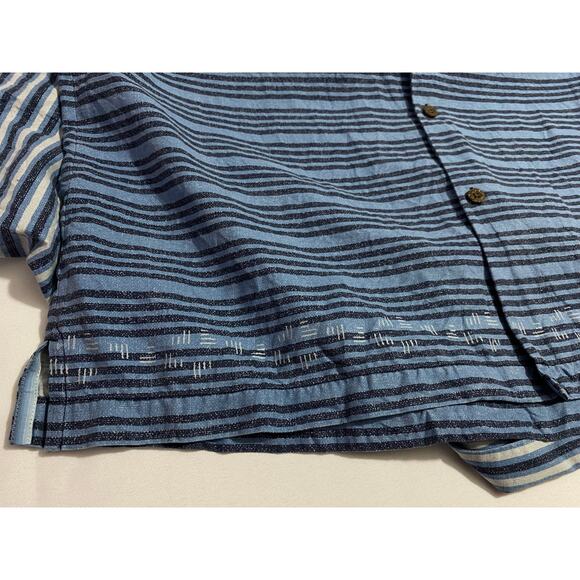 Tommy Bahama Silk Short Sleeve Button-Up Shirt Blue Stripe Geometric Size XL - Picture 6 of 8